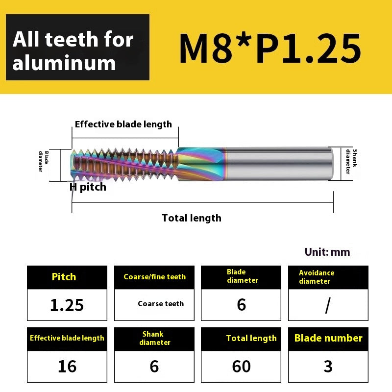 2136-65° aluminum with colorful thread milling cutter lengthened single tooth three-tooth full thread machining center tungsten carbide milling cutter M3M4M5 Shandong Denso Pricision Tools Co.,Ltd.